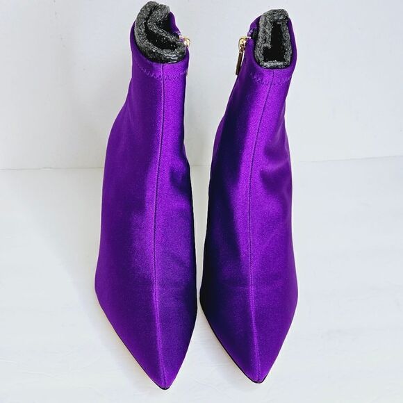 New! Good American Pointed Ankle Sock Shine Neoprene Purple Stiletto Boots - Picture 5 of 15